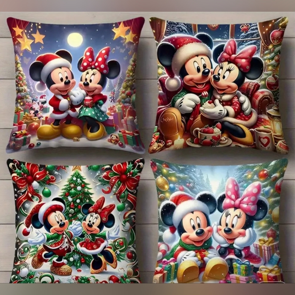 Festive Mickey and Minnie Holiday Cushion Cover Set Of 4 - Picture 2 of 2